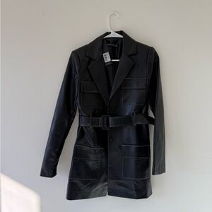 Lioness Black Faux Leather Belted Blazer Dress